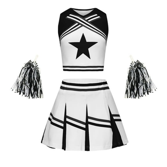 Weryoung Students Girls Sports Day Comfortable Performance Wear Sets Girls Versatile Cheerleading Outfits,Black,3-4 Years