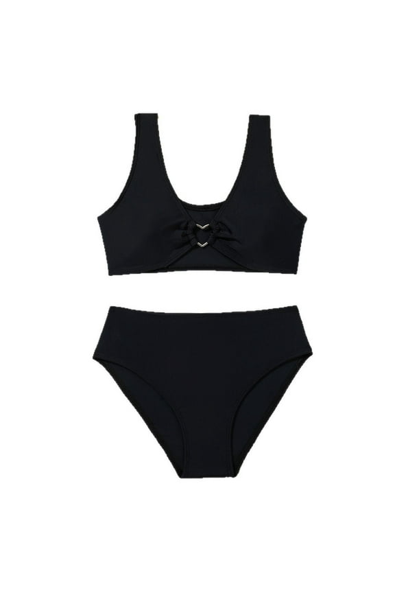 Toddler Girls Swimsuit Sports Solid Color V Neck Backless Bikini Swimsuit Girls Cute Swimwear,Black,10-11 Years