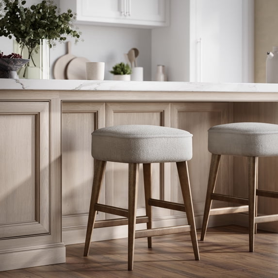Wes Mid-Century Modern Boucle Upholstery Backless Counter Barstool (Set of 2)