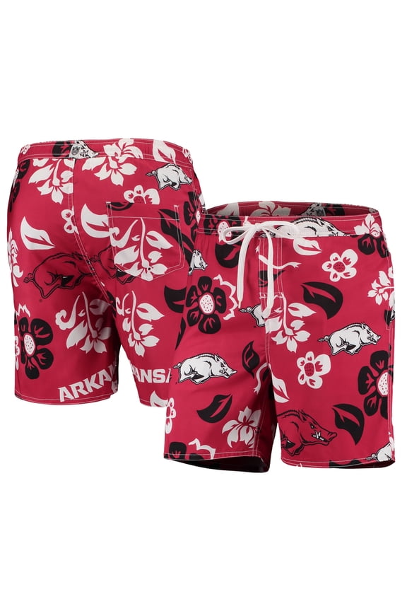 Men's Wes & Willy Cardinal Arkansas Razorbacks Floral Volley Logo Swim Trunks