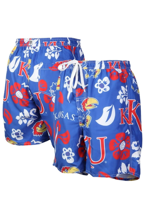 Men's Wes & Willy Royal Kansas Jayhawks Floral Volley Logo Swim Trunks