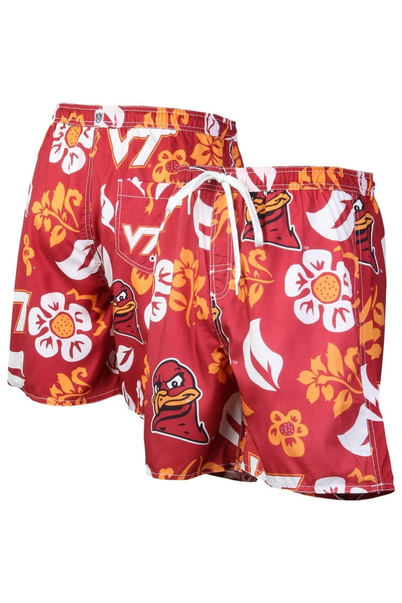 Men's Wes & Willy Maroon Virginia Tech Hokies Floral Volley Logo Swim Trunks