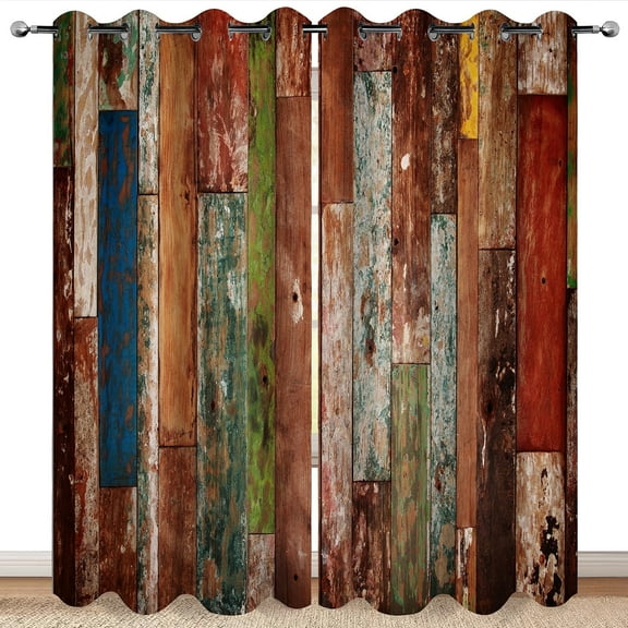 Rustic Wood Barn Door Blackout Grommet Curtains Home Bedroom Living Room Decor Brown Wood Pattern 104" x 84", 2 Panels