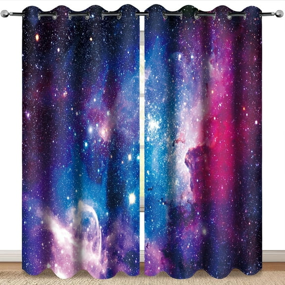 Wesan Galaxy Blackout Grommet Curtains, Purple Galaxy, 104" x 84", 2 Panels