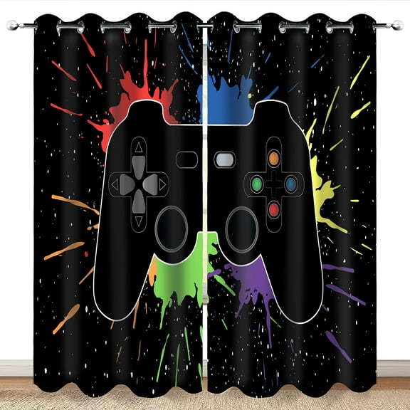 Wesan Gaming Gamepad Gamer Blackout Curtains Kids Boys Girls Teens Game Controller Decor For Bedroom Darkening Grommet Window Drapes 104"x84"