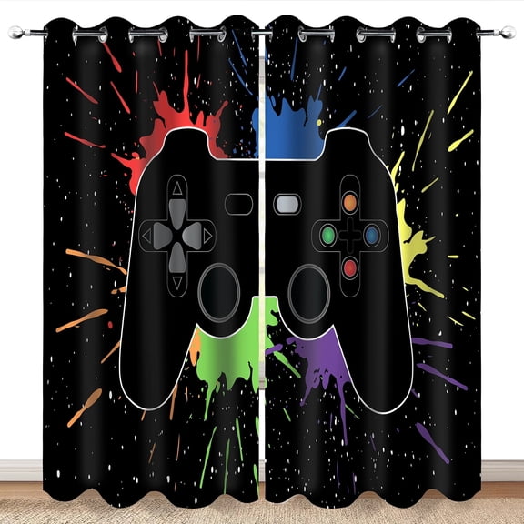Wesan Gaming Gamepad Gamer Blackout Curtains Kids Boys Girls Teens Game Controller Decor For Bedroom Darkening Grommet Window Drapes 84"x63"