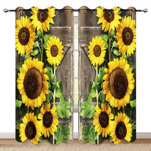Wesan Sunflower Floral Blackout Grommet Curtains, 104" x 84", 2 Panels