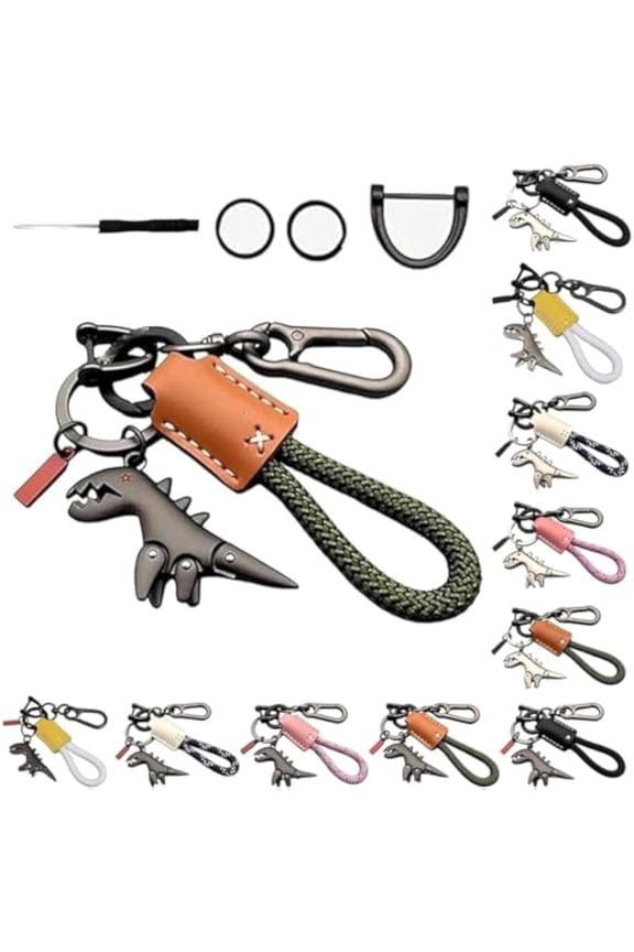 Weseecase Aluminum Alloy Dinosaur Charm Paired with a Hand-Woven Bracelet, Mini Dinosaur Keychain for Key, Backpack
