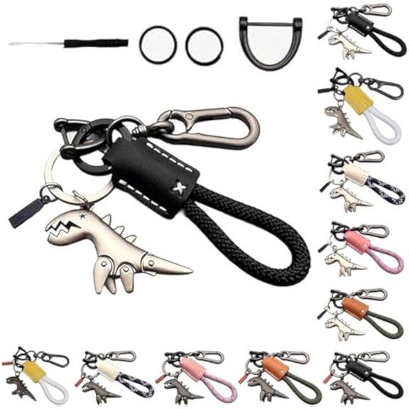 Weseecase Aluminum Alloy Dinosaur Charm Paired with a Hand-Woven Bracelet, Mini Dinosaur Keychain for Key, Backpack