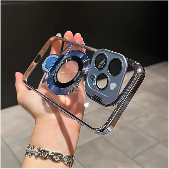 Weseecase Double Stand Case Cover for iPhone, Weseecase Transparent Electroplated Four Corners Shockproof Magnetic Case, for iPhone 16/15/14/13 Pro Max Series