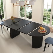 Weselon 41"-78" Extendable Oval Dining Table for 4-8, Modern Farmhouse Kitchen Table with Roman Column Leg, Large Wood Dining Room Table, Black