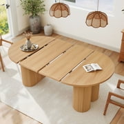 Weselon 43"-75" Extendable Dining Table for 2-8, Modern Oval Kitchen Table with Pedestal Base Legs, Natural Round to Oval Wooden Dining Room Table
