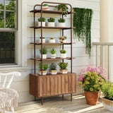 Weselon 5 Tier Open Display Shelves with Doors , Arched Design, Adjustable Shelves and Doors Storage, Adjustable Foot Pad, Brown - Walmart.com