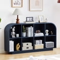 thumbnail image 1 of Weselon 55" Long Curved Horizontal Bookcase with 8-Cube Storage, Mid-Century Modern Low Bookshelf Storage Cabinet for Living Room, Entryway, Blue, 1 of 10