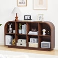 thumbnail image 1 of Weselon 55" Long Curved Horizontal Bookcase with 8-Cube Storage, Mid-Century Modern Low Bookshelf Storage Cabinet for Living Room, Entryway, Walnut, 1 of 10
