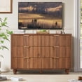 thumbnail image 1 of Weselon 6 Drawer Dresser, Wood Chest of Drawers, Modern Fluted Wide Chest of Drawers, Beside Table for Closet, Storage Cabinet Organizer for Bedroom, Living Room and Entryway,Walnut, 1 of 7