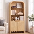 thumbnail image 1 of Weselon 70.86" Tall Arched Bookshelf with Fluted Doors, Modern Wooden Bookcase Cabinet, 5-Tier Natural Display Shelf for Living Room Home Office, 1 of 12