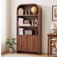 thumbnail image 1 of Weselon 70.86" Tall Arched Bookshelf with Fluted Doors, Modern Wooden Bookcase Cabinet, 5-Tier Walnut Display Shelf for Living Room Home Office, 1 of 12