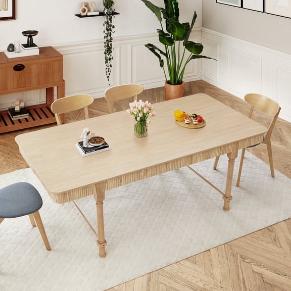 Weselon 78.74" Rectangular Dining Table with 4 Drawers, Wood Fluted Dining Table with Storage Drawers, Seats up to 6,Large Kitchen Table for Casual Meals and Special,Dining Room,Oak