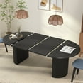 thumbnail image 1 of Weselon 78" Extendable Dining Table for 6-8, Modern Oval Kitchen Table with Roman Column Table Leg, Large Oval Solid Wood Table, Dining Room Table,Black, 1 of 10
