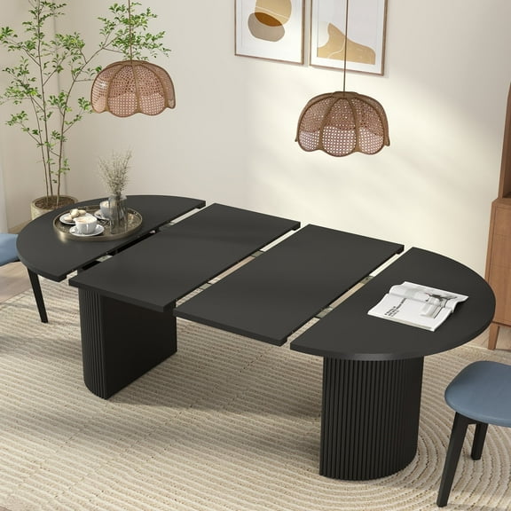 Weselon 78" Extendable Dining Table for 6-8, Modern Oval Kitchen Table with Roman Column Table Leg, Large Oval Solid Wood Table, Dining Room Table,Black