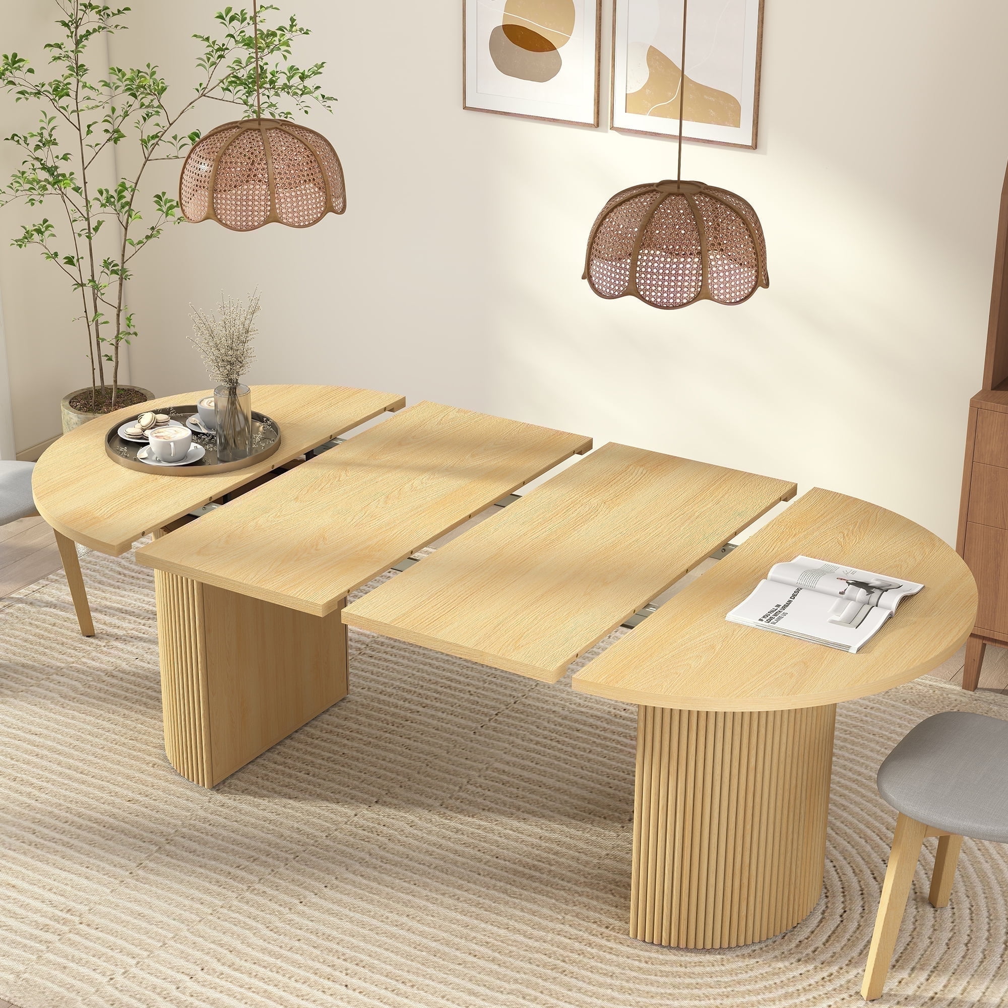 Weselon 78" Extendable Dining Table for 6-8, Modern Oval Kitchen Table with Roman Column Table Leg, Large Oval Solid Wood Table, Dining Room Table,Oak