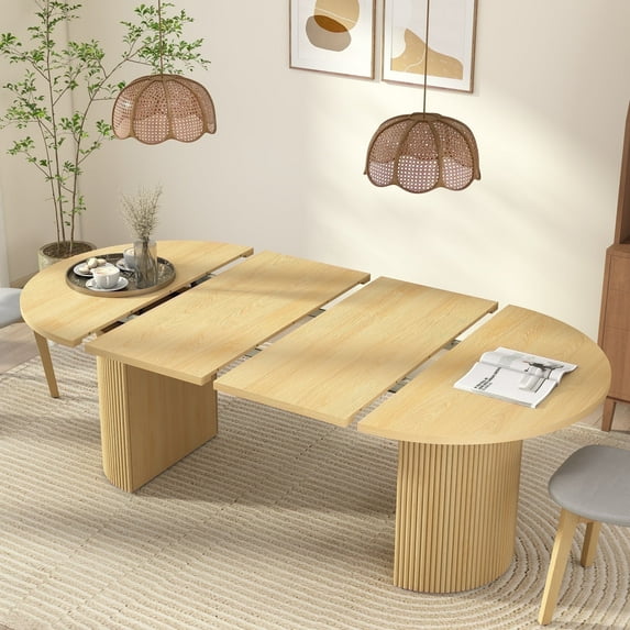 Weselon 78" Extendable Dining Table for 6-8, Modern Oval Kitchen Table with Roman Column Table Leg, Large Oval Solid Wood Table, Dining Room Table,Oak