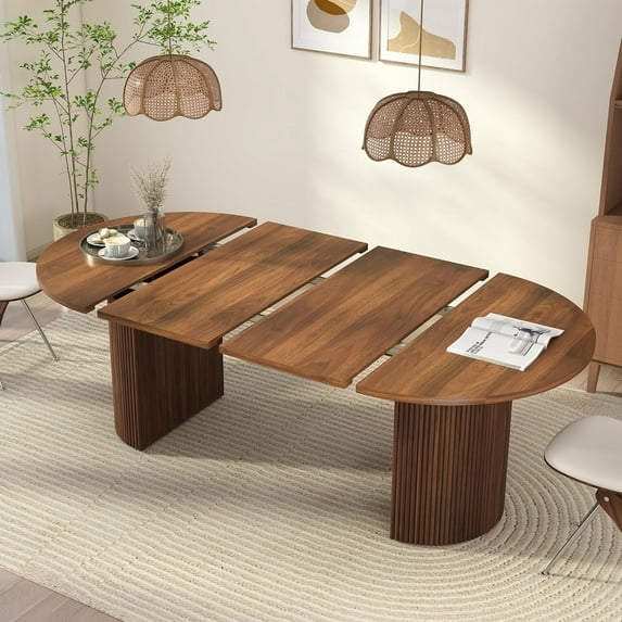 Weselon 78" Extendable Dining Table for 6-8, Modern Oval Kitchen Table with Roman Column Table Leg, Large Oval Solid Wood Table, Dining Room Table, Walnut