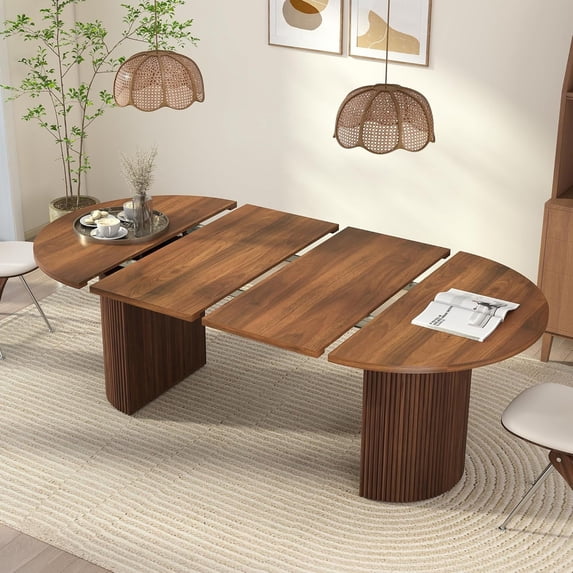 Weselon 41"-78" Extendable Oval Dining Table for 4-8, Modern Farmhouse Kitchen Table with Roman Column Leg, Large Wood Dining Room Table, Walnut