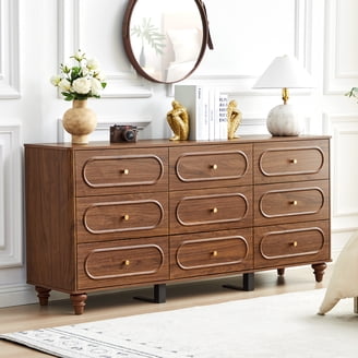 mens dresser Fluted 6 Drawers for Bedroom, 54" Wide Wooden Dresser with Metal Handle, Curved Profile Design, Modern Storage Organizer for Living Room, Hallway (Natural Oak) Gorgeous wood grain Lawrenceville Gentleman Chest Dresser