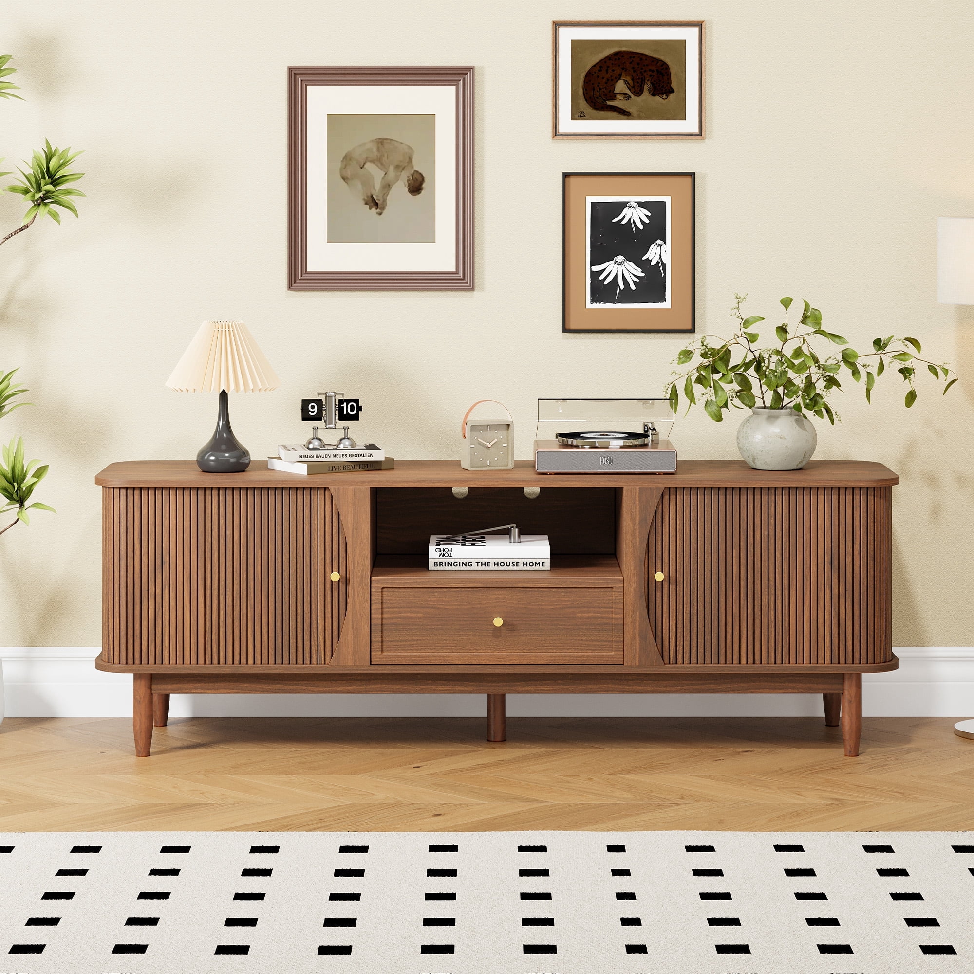 Weselon Modern Curved Reeded TV Stand for TVs up to 62 Inches ...