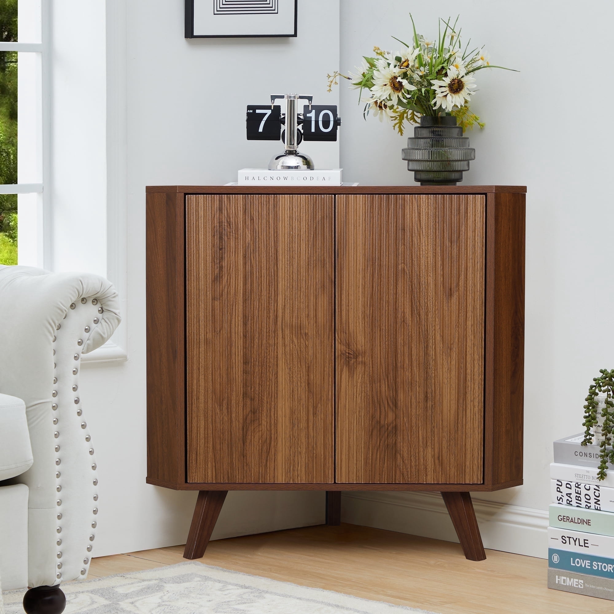 Weselon Triangular Corner Storage Cabinet with 2 Doors for Bathroom, Floor Corner Storage Cabinet, Freestanding Corner Cabinet , Brown