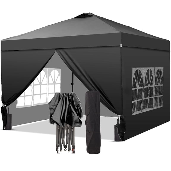 Wesfital 10x10 Pop Up Canopy with 4 Sidewalls, Portable Outdoor Canopy Tent with Carrying Bag, Adjustable Height, Water-Resistant, UV Protection, Easy Setup Canopy for Events, Parties, Camping, Black