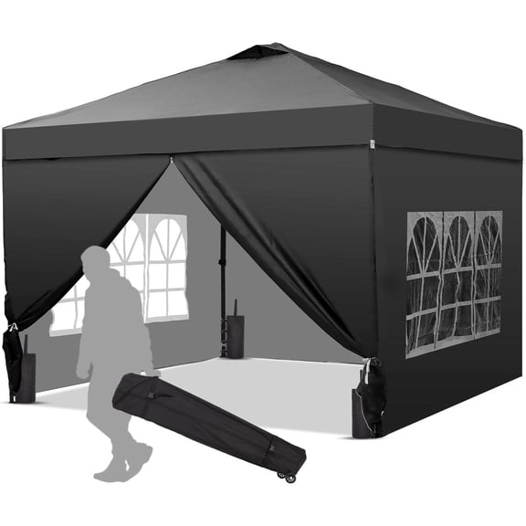 Wesfital 12x12 Pop Up Canopy with 4 Sidewalls, Portable Outdoor Canopy Tent with Carrying Bag, Adjustable Height, Water-Resistant, UV Protection, Easy Setup Canopy for Events, Parties, Camping, Black