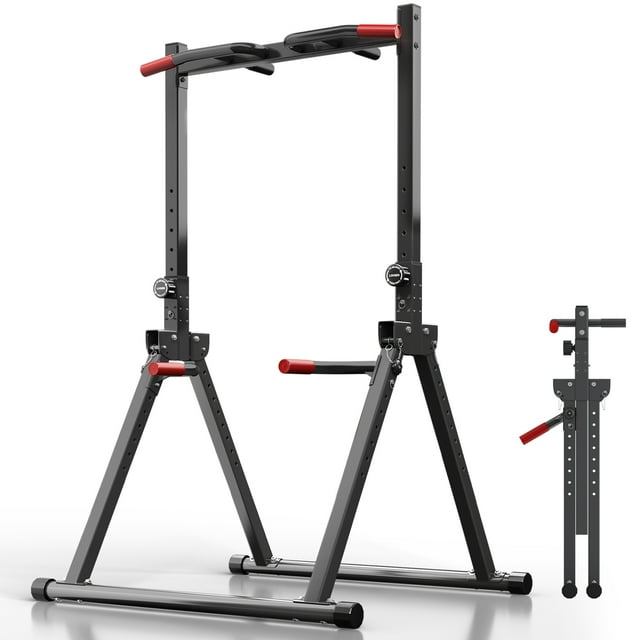Wesfital Foldable Pull Up Bar Station, Adjustable Multifunction Power Tower Dip Bar Home Gym Strength Training Workout Equipment 700 LBS