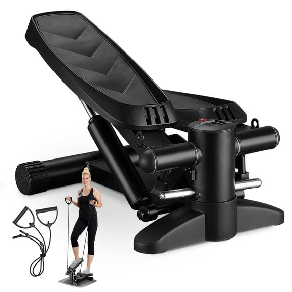 ZENOVA Steppers for Exercise At Home Mat, Mini Stair Stepper with Resistance Bands and Mat, 15.4"L x 11.5"W x 11.5"H(Black)