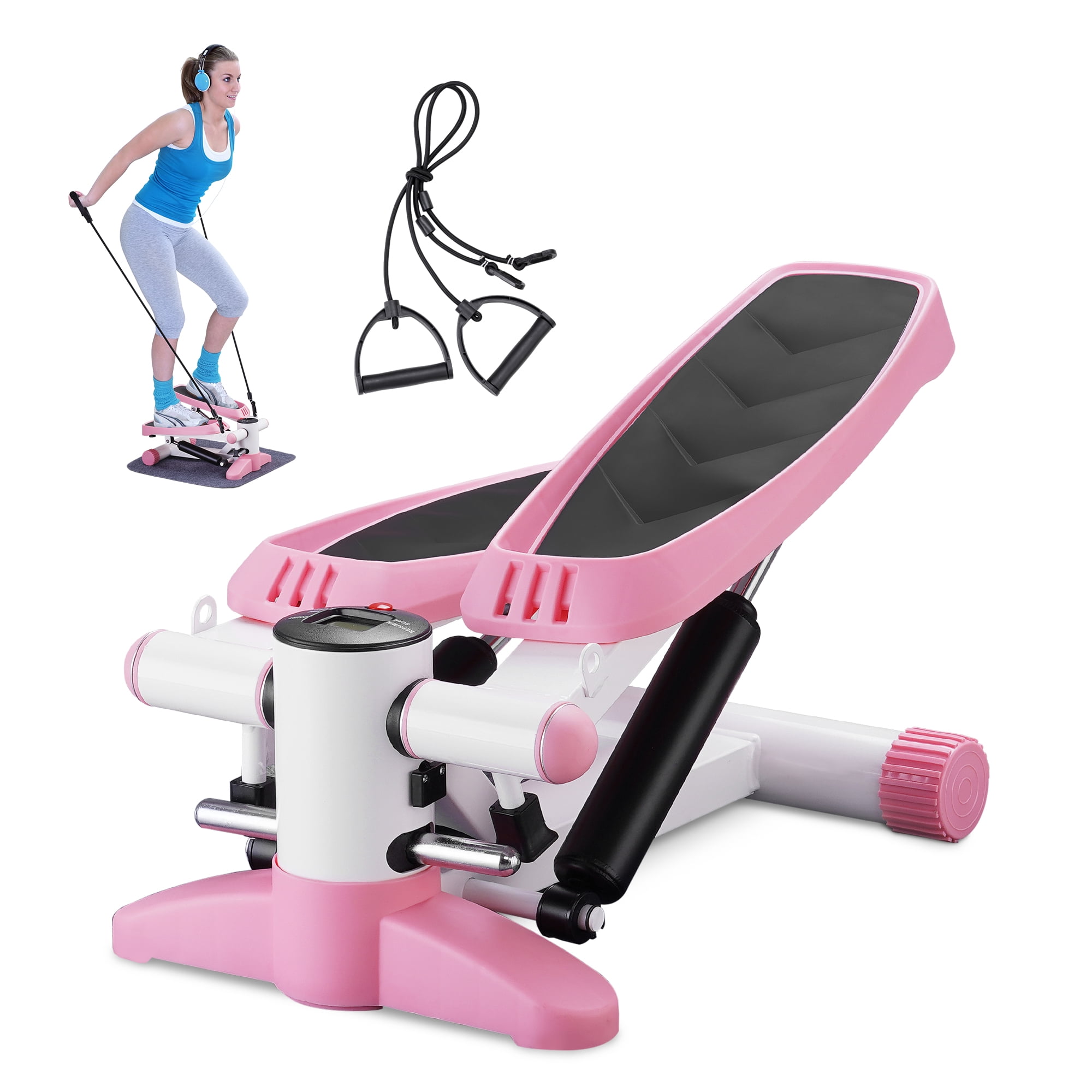 Steppers for Exercise, Stair Stepper with Resistance Bands, Mini Stepper  Health & Fitness Stepper with LCD Monitor White