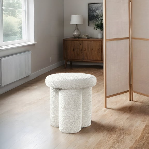 Wesley Ivory Boucle Stool - 1-Piece with Solid Wood Frame and Soft Upholstery