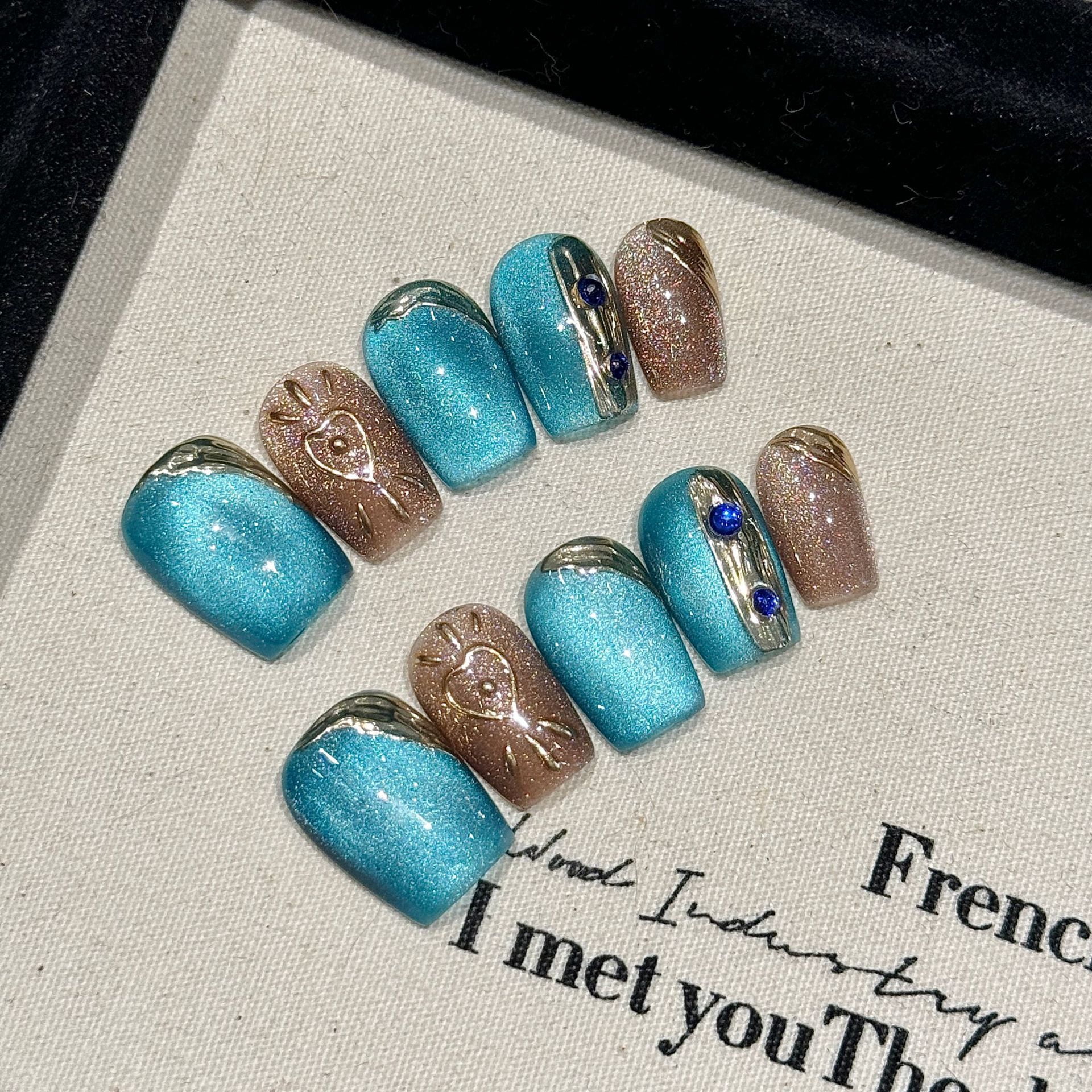 [Wesley] Neon cat's eye handmade wearing nail patch nail art finished ...