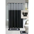 thumbnail image 1 of Wesley black Bathroom rug, mat non slip soft shaggy with shower curtain 12 hook and 4 pc matching ceramic accessories toothbrush holder, toothpaste holder, soap pump and soap dish, 1 of 2