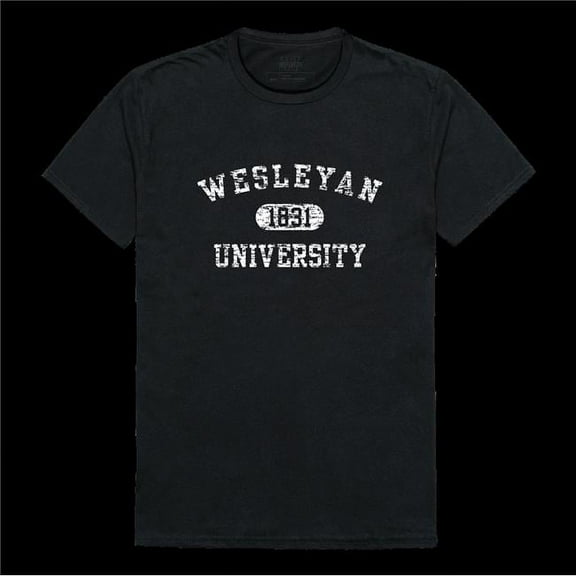 Wesleyan University Cardinals Distressed Arch College T-Shirt, Black - 2XL