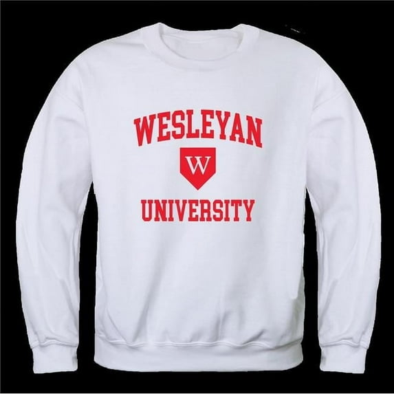 Wesleyan University Cardinals Seal Crewneck Sweatshirt, White - Small