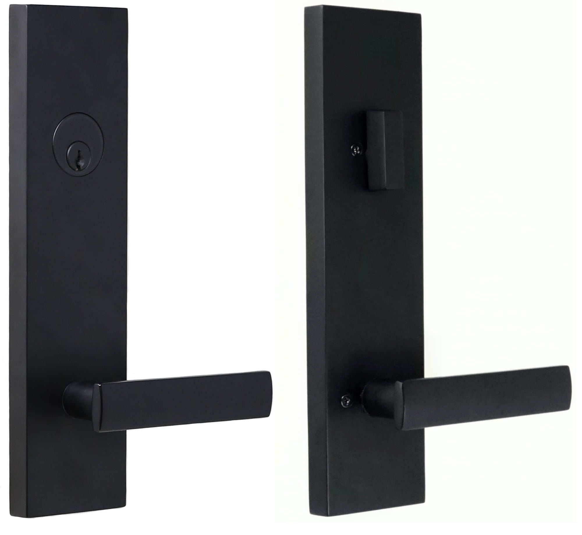 Matte Black Modern Single Cylinder Entry Lever Set