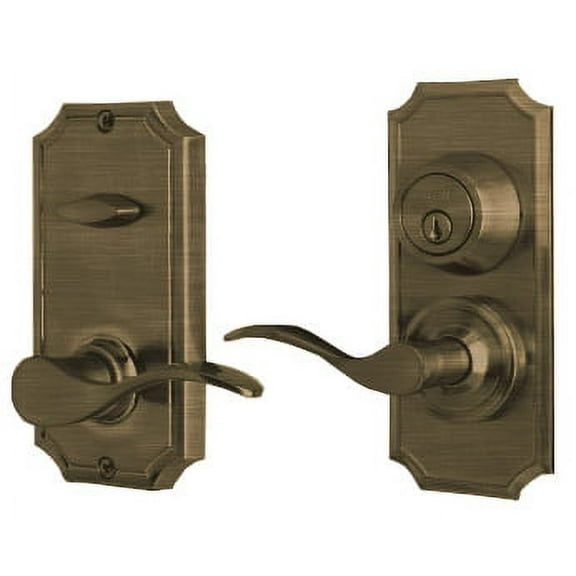 Weslock L1501UAUASL2D Unigard Left Hand Bordeau Interconnected Entry with 0.75 in. Latch & Round Corner Strikes, Antique Brass