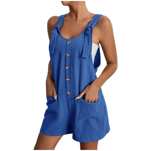 Wesltd Women Short Jumpsuit With Pockets Summer Casual Sleeveless Half Shorts