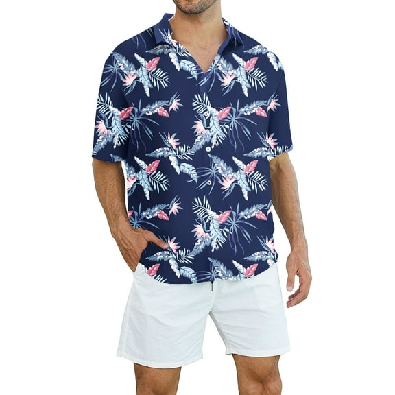 Wespornow Mens Hawaiian Shirts Short Sleeve Floral Tropical Beach Casual Button Down Shirts Dark Blue XL