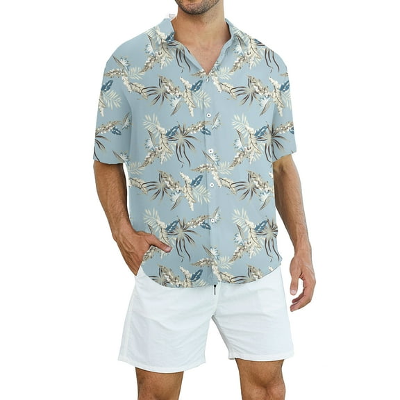 Wespornow Mens Hawaiian Shirts Short Sleeve Floral Tropical Beach Casual Button Down Shirts Grey Leaves XL