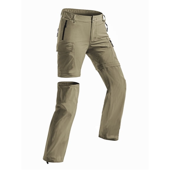 Wespornow Womens Quick Dry Zip Off Convertible Hiking Pants with 5 Pockets Camping Travel Safari Khaki L