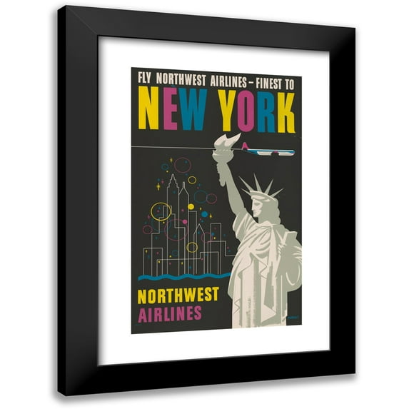 Wessel 16x24 Black Modern Framed Museum Art Print Titled - Fly Northwest Airlines - Finest to New York (1950)