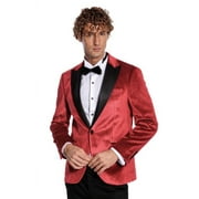 Wessi Mens Red Sparkle Slim Fit Tuxedo Prom Jacket Blazer With Black Satin Peak Lapels